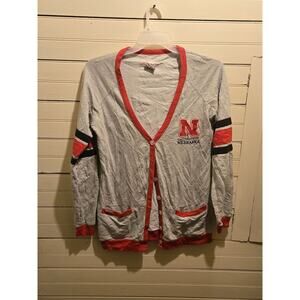 College Classics Cardigan Womens L Nebraska Huskers V-Neck Button Gray Red